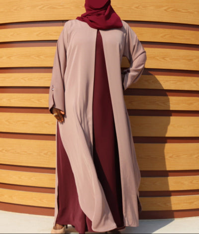 Thunai Abaya- Dusty Rosewood & Wine Red