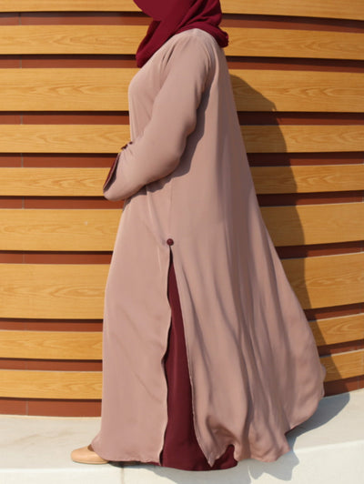 Thunai Abaya- Dusty Rosewood & Wine Red