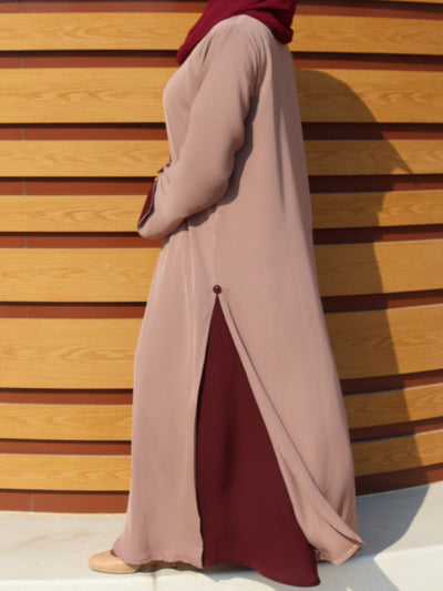 Thunai Abaya- Dusty Rosewood & Wine Red
