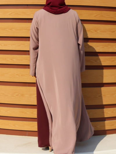 Thunai Abaya- Dusty Rosewood & Wine Red