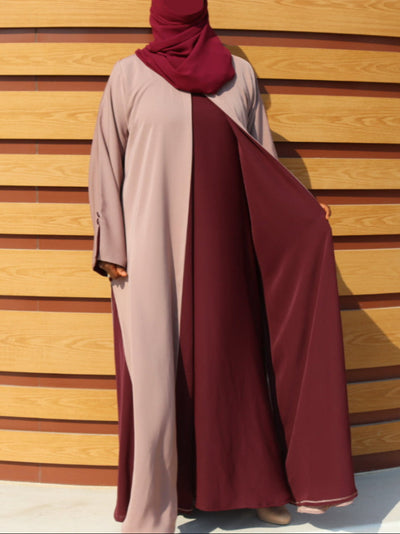 Thunai Abaya- Dusty Rosewood & Wine Red